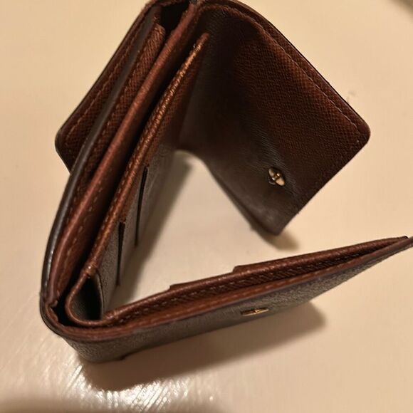 Louis Vuitton Monogram Compact Trifold Wallet Classic Brown Tan LV Logo Pattern - Picture 7 of 11